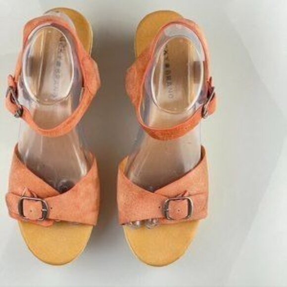 Lucky Brand Womens Orange Platform Wedge Sandals Size 10M Leather Upper Adjustab - Picture 3 of 11